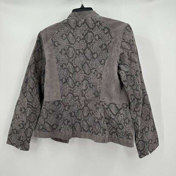 Chi By Carlos Falchi Women Suede Leather Jacket Size M Python Snakeskin Print - Picture 2 of 8